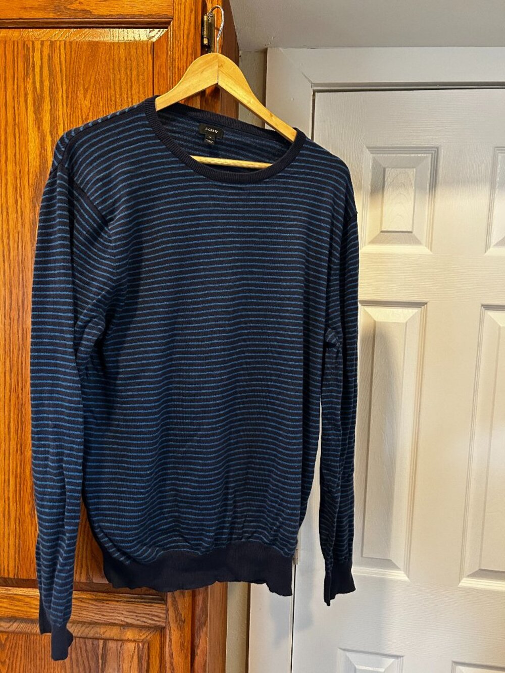 J.Crew Cotton Cashmere Navy + Light Blue Stripe Sweater XL